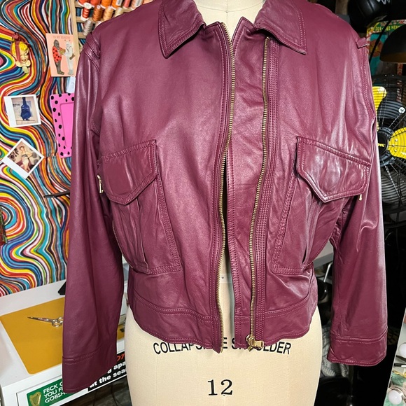 Marc Jacobs Women´s Burgundy Leather Jacket Jackets Coats